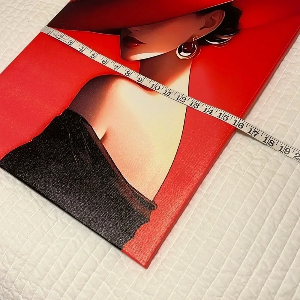 Abstract painting print stylish Woman with red hat 16”x24” lightweight NEW